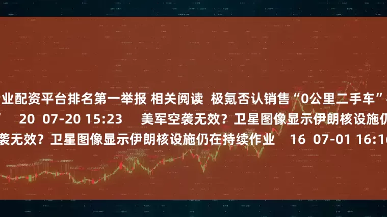 专业配资平台排名第一举报 相关阅读  极氪否认销售“0公里二手车”极氪否认销售“0公里二手车”    20  07-20 15:23     美军空袭无效？卫星图像显示伊朗核设施仍在持续作业美军空袭无效？卫星图像显示伊朗核设施仍在持续作业    16  07-01 16:16     伊朗媒体发布地图：至少10处美军基地在伊朗导弹射程内伊朗媒体发布地图：至少10处美军基地在伊朗导弹射程内    2